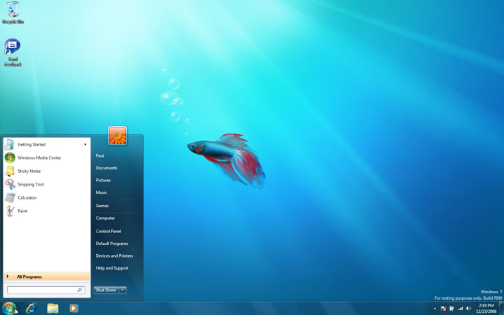 Windows 7 desktop Windows 7 desktop