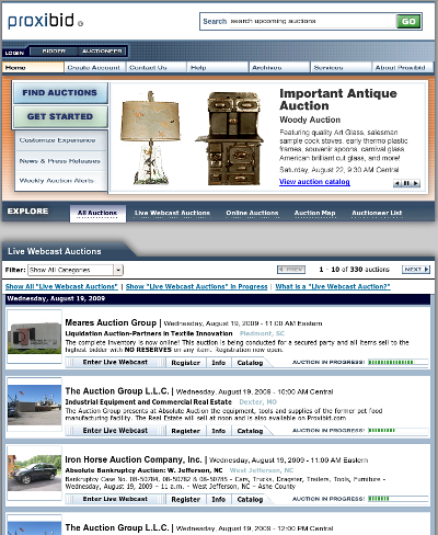 Proxibid's website Screenshot